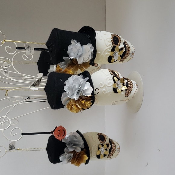 Set of 4 SKULL ornaments 3 little jingle Jack-O-Lanterns  halloween decor - Picture 9 of 12